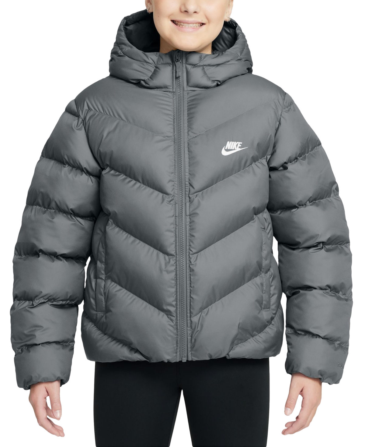 Nike Sportswear All Day Play Big Kids' Therma-FIT Loose-Fit Puffer Jacket in Grey | HQ4976-084