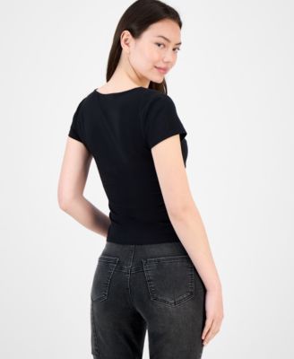 Juniors' Twist-Front Scoop-Neck Top