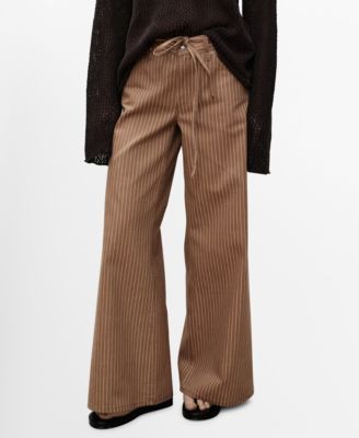 MANGO - Women's Stripes And Belt Wide Leg Jeans