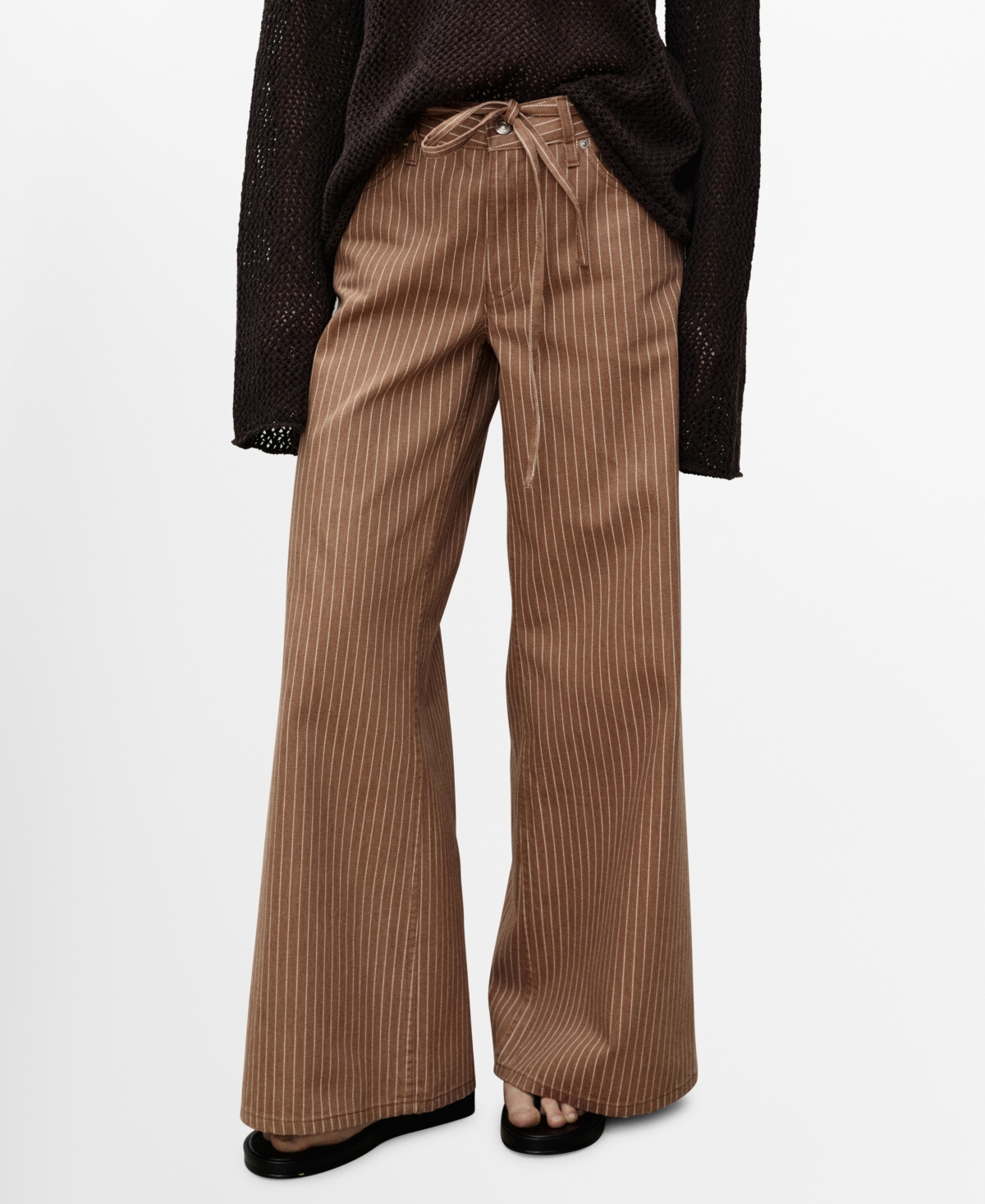 Women's Stripes and Belt Wide Leg Jeans - Medium Brown