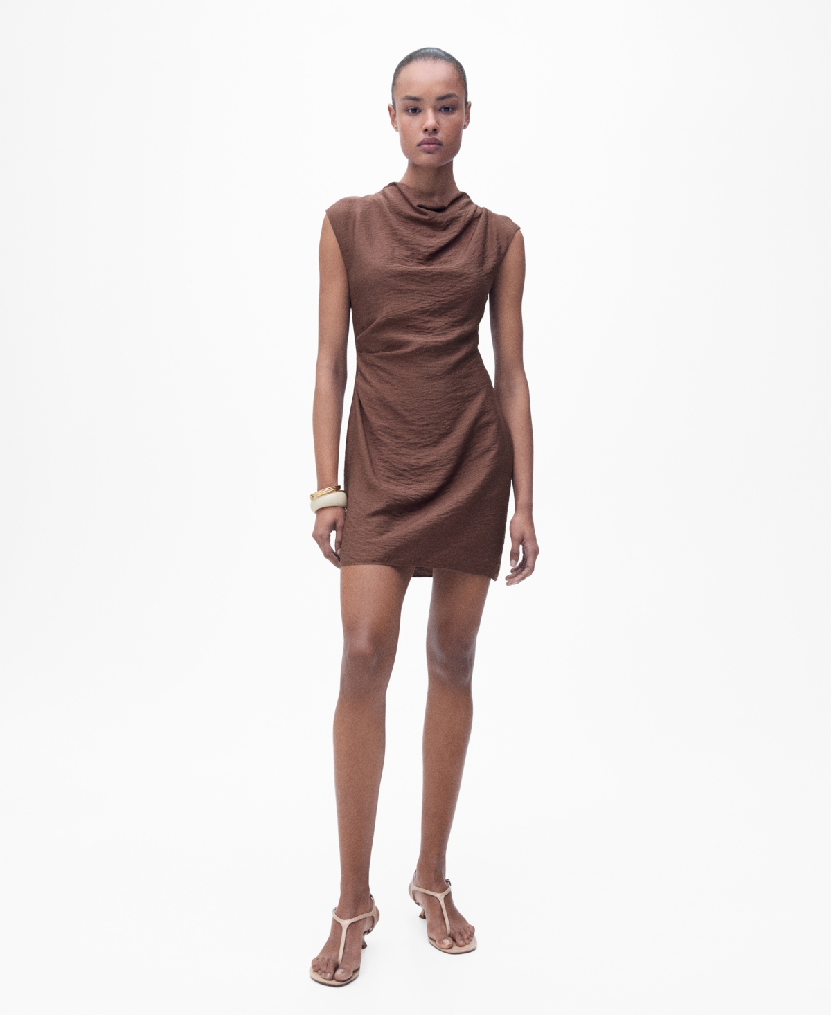 Mango Drape Texture Minidress In Brown