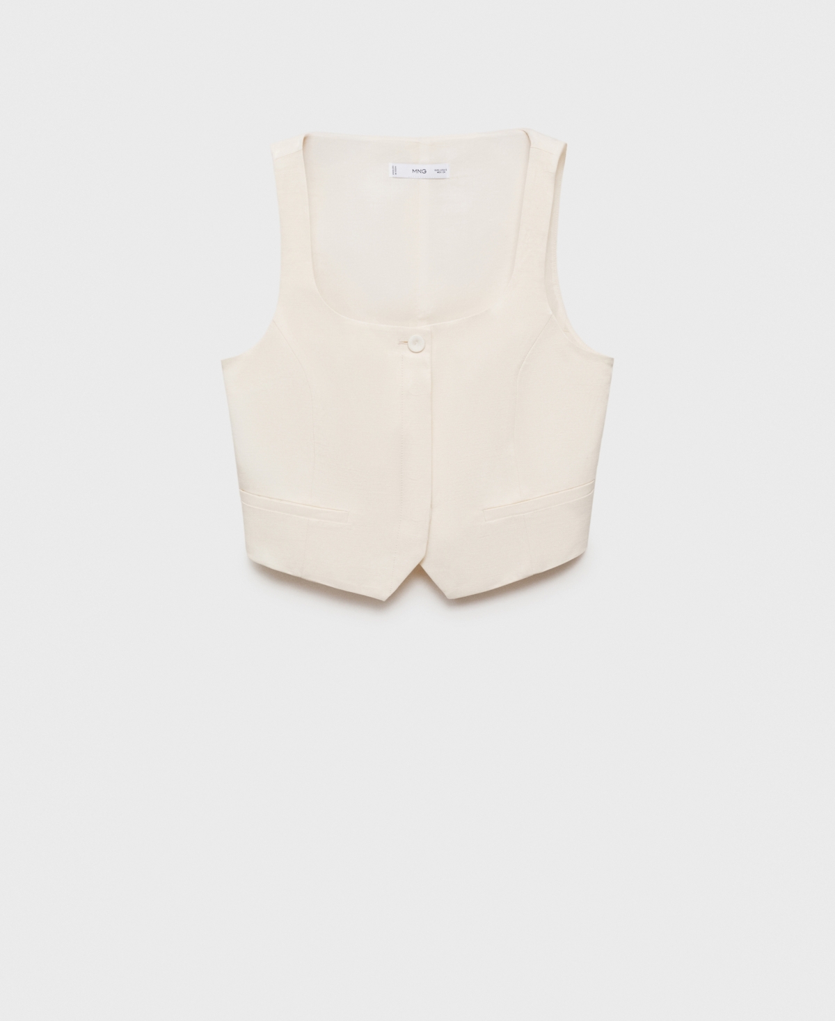 Mango Cotton Mix Low Square Neck Cropped Vest In Metallic