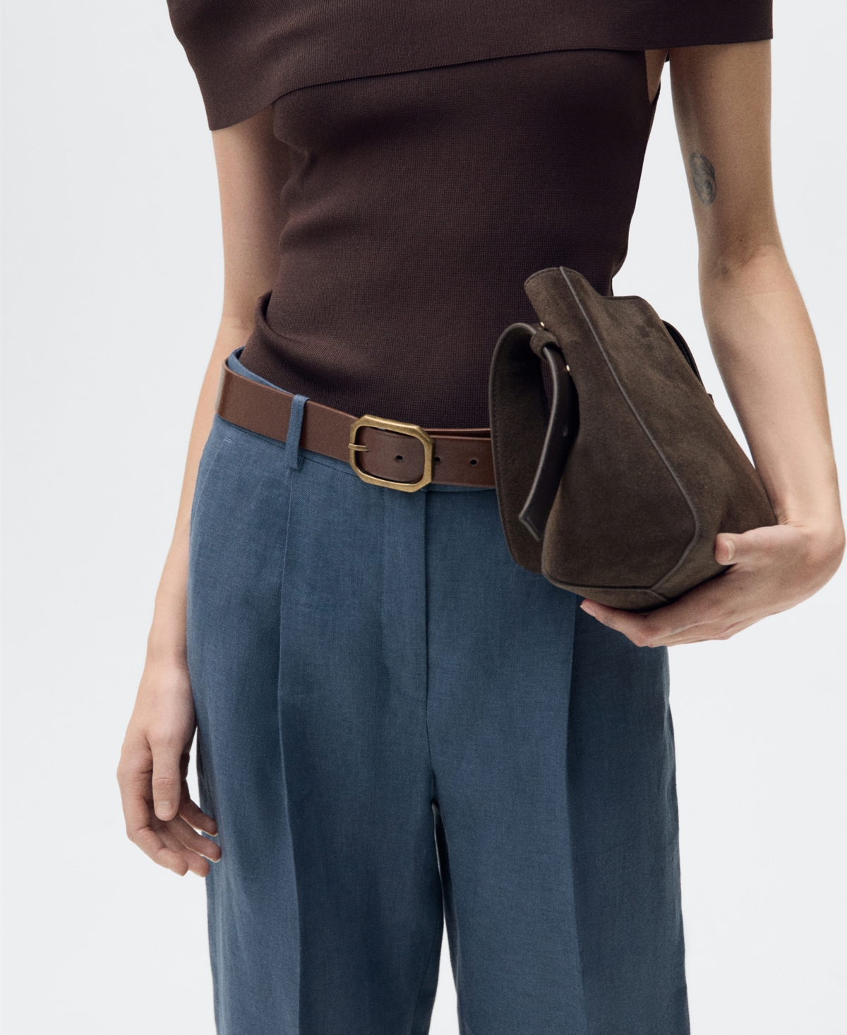 Mango Straight Linen Trousers With Dart Detail Blue In Blue