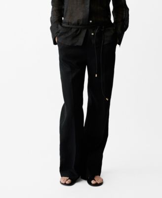 MANGO - Women's Bow Straight-Fit Linen Pants