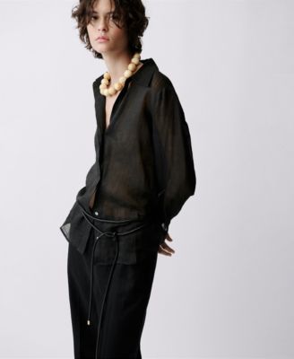 Women's Bow Straight-Fit Linen Pants