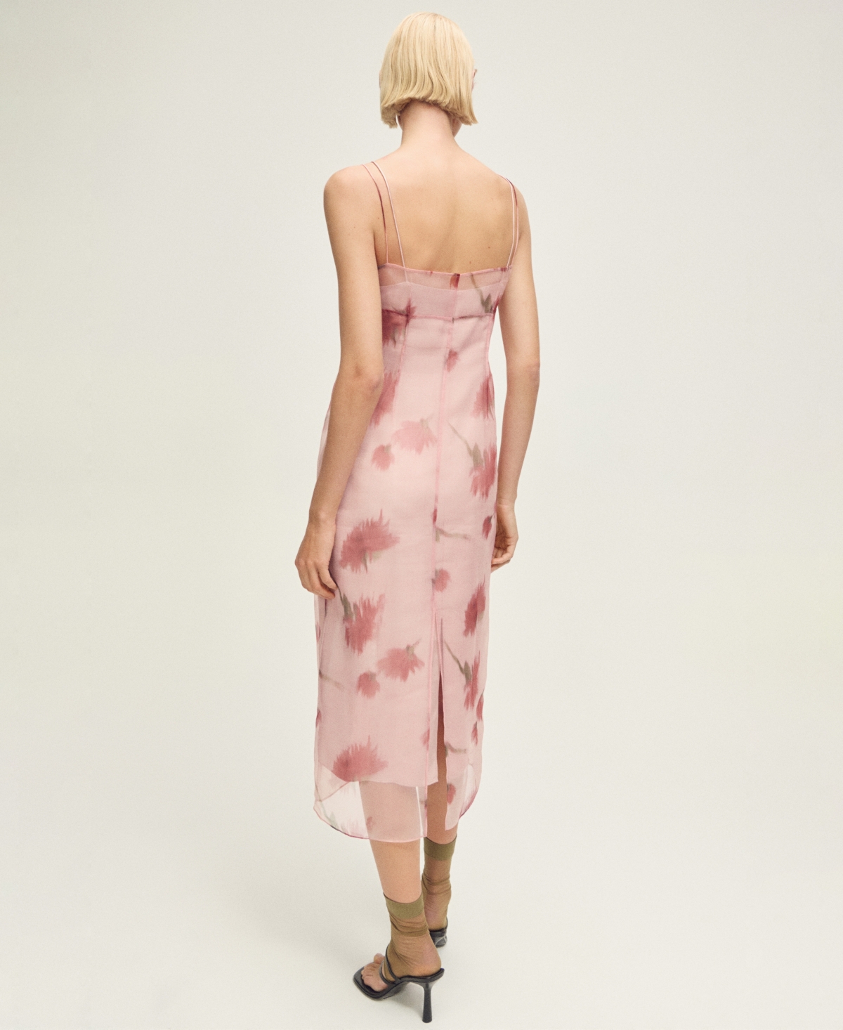 Mango Floral Print Chiffon Overlay Midi Dress