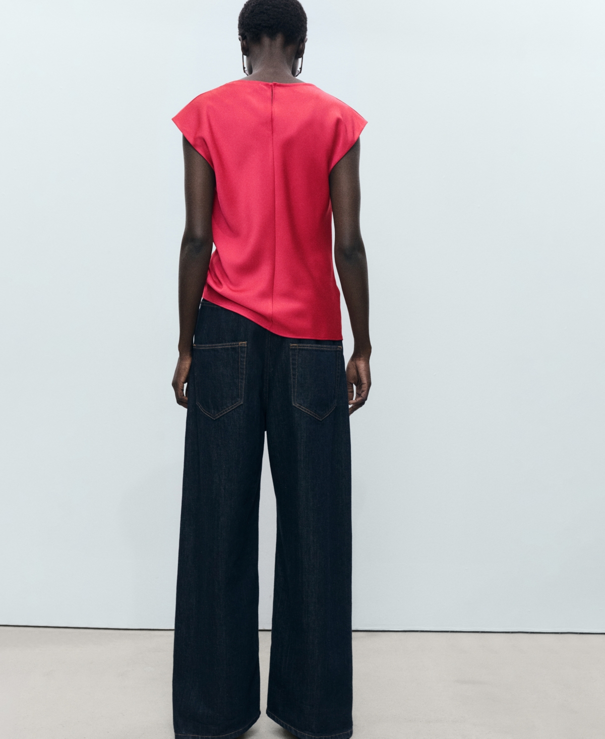 Mango Satin Blouse With Draped Neck Strawberry