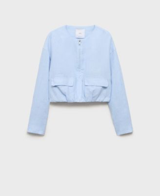 Women's Pocketed Cropped Linen Jacket