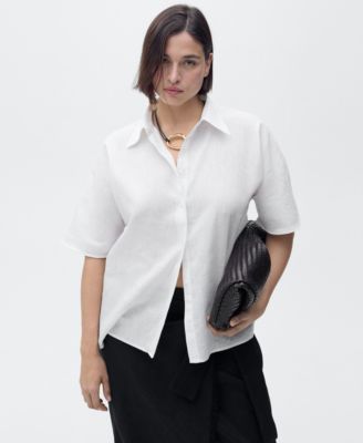 Women's Short Sleeve Linen-Blend Shirt