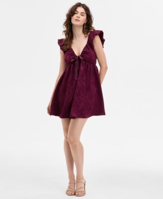 ROW A - Juniors' Jacquard Ruffled Babydoll Mini Dress