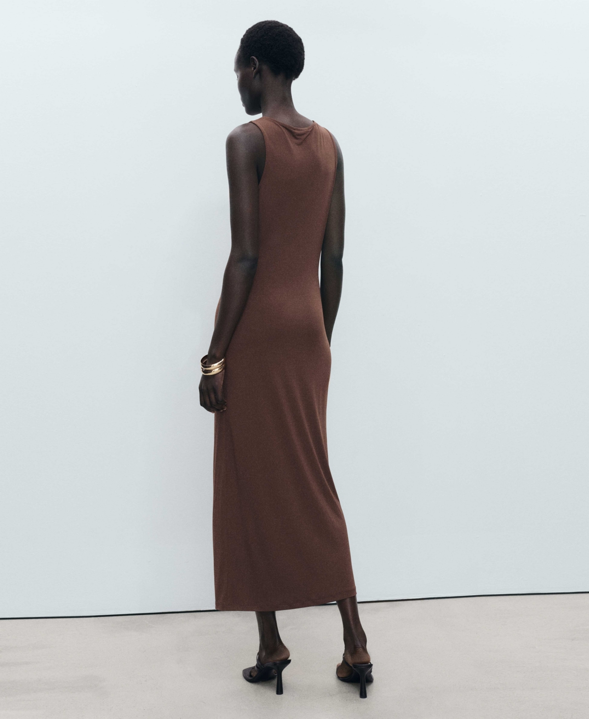 Mango Draped Body-con Maxi Dress In Brown
