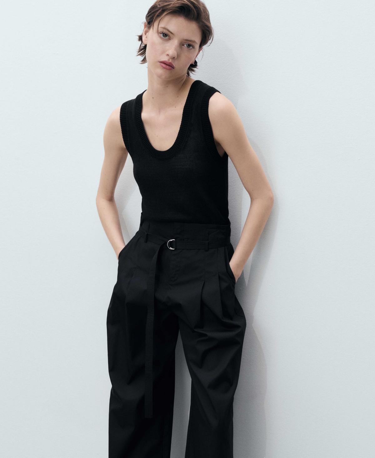 Shop Mango Women's Belted Wide Leg Cotton Pants