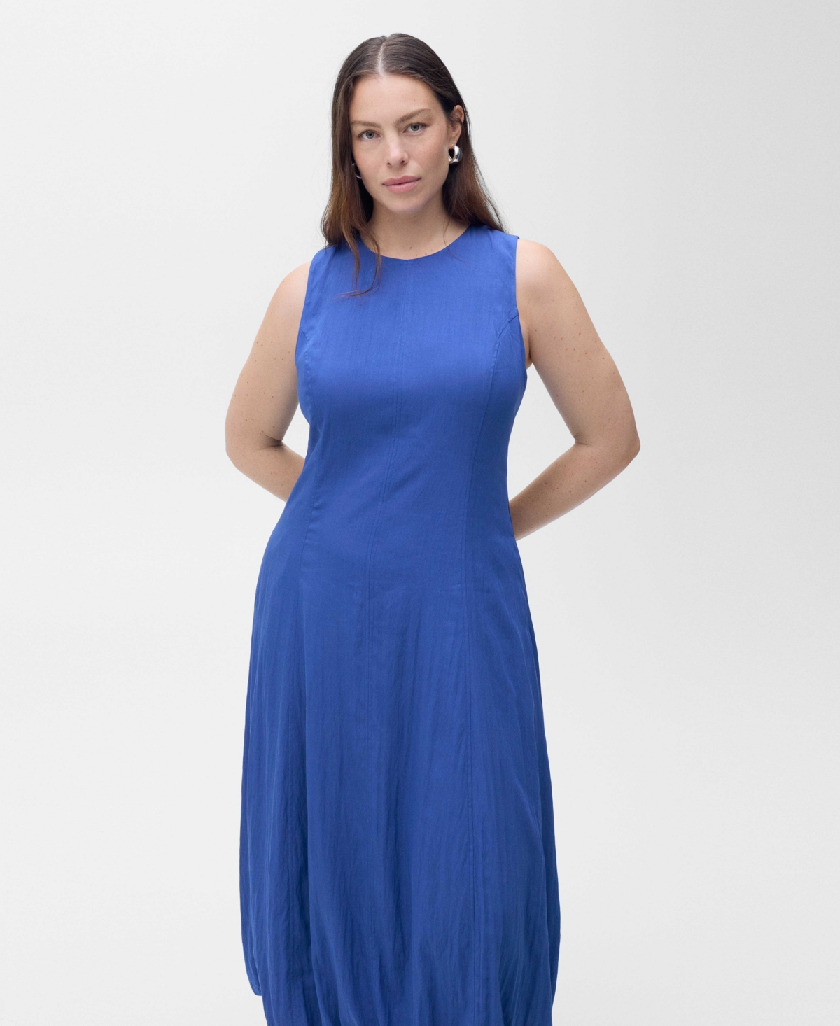 Mango Sleeveless Bubble Hem Midi Dress In Blue