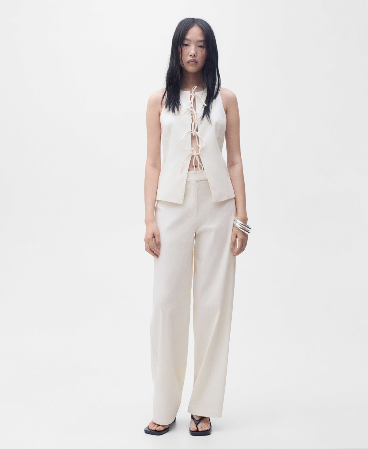 Mango Straight Mid-rise Trousers Ecru In Neutral