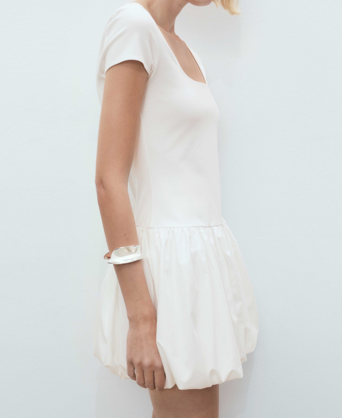 Mango Square Neck Short Sleeve Bubble Hem Mini Dress