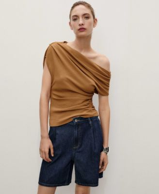 Women's Rinse-Wash Denim Pleated Bermuda Shorts