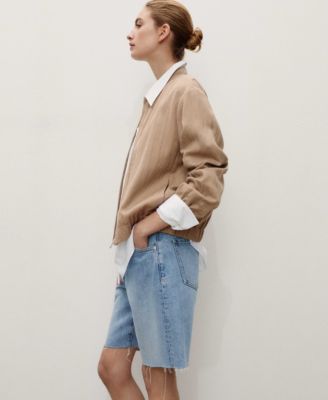 Women's Frayed Hem Denim Bermuda Shorts