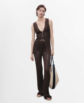 MANGO - Women's Openwork Bow closure Knit Vest