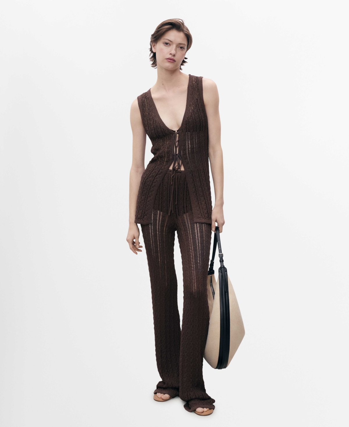 Shop Mango Women's Openwork Bow Closure Knit Vest