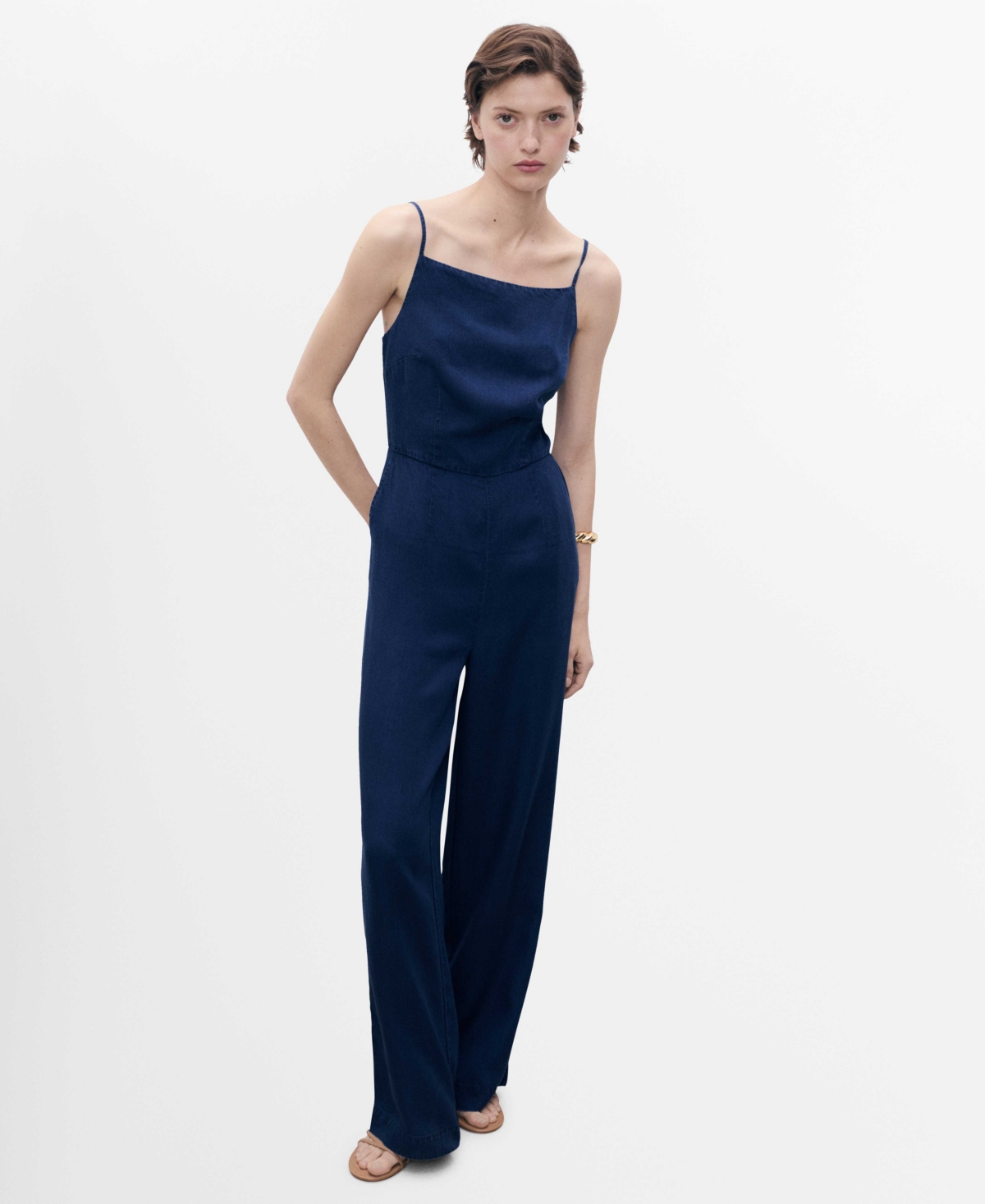 Mango Women's Long Denim-effect Jumpsuit