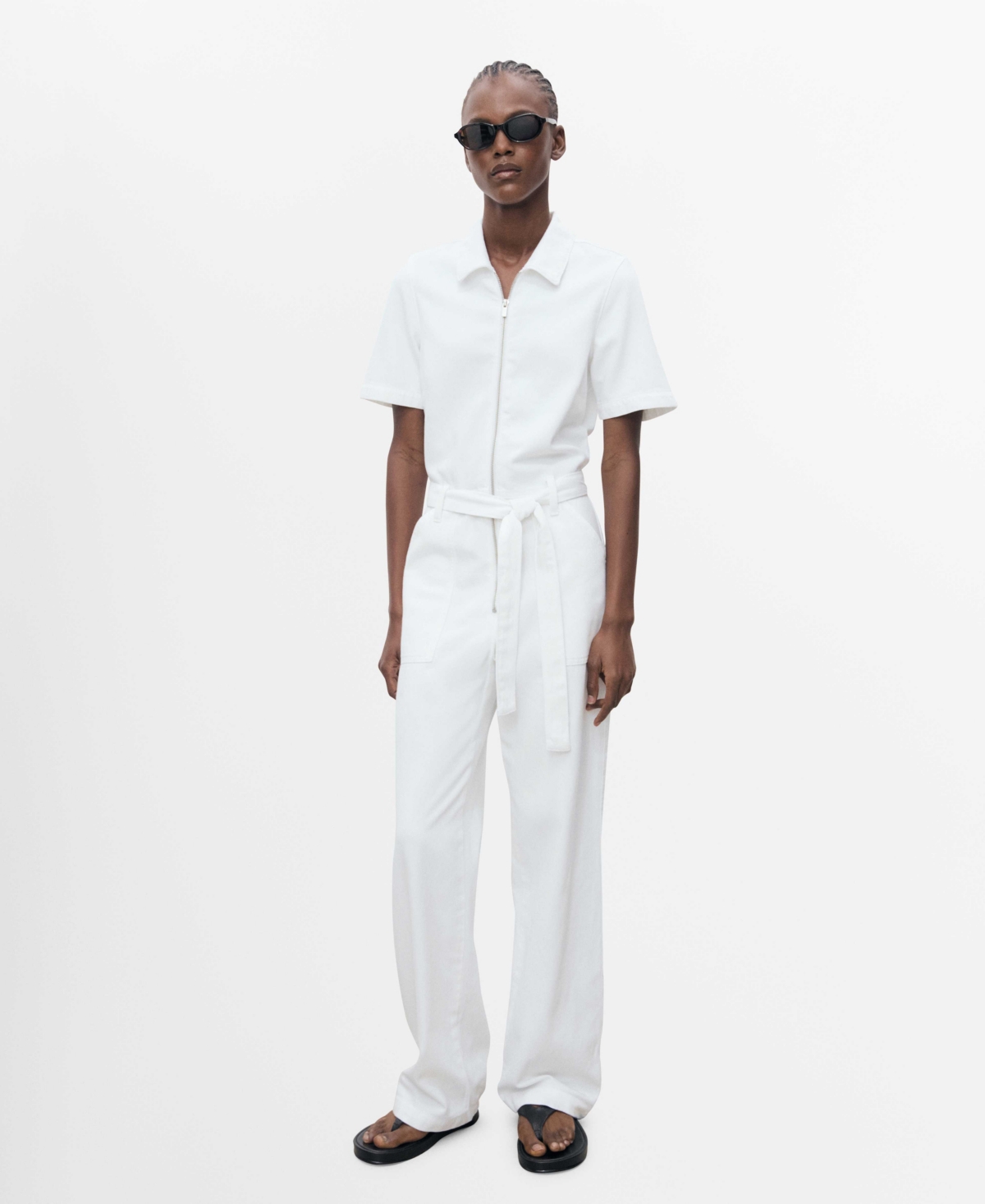 Mango Women's Belted Denim Jumpsuit