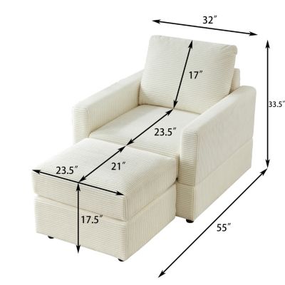 Corduroy Chaise Lounge with Ottoman for Living Room