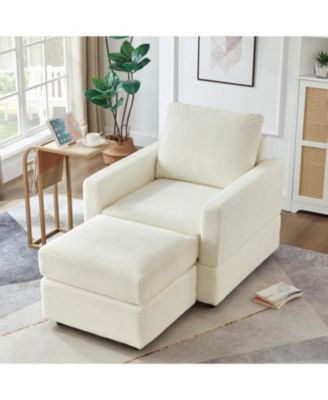 Corduroy Chaise Lounge with Ottoman for Living Room