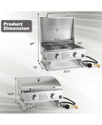 Stainless Steel Propane Grill with Lid for Outdoor Camping Tailgating Picnic Party