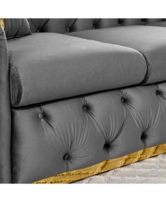 90" Velvet Button Tufted Chesterfield Sofa - Gray