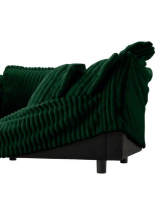 Streamdale L-Shaped Green Corduroy Sectional Sofa with Ottoman