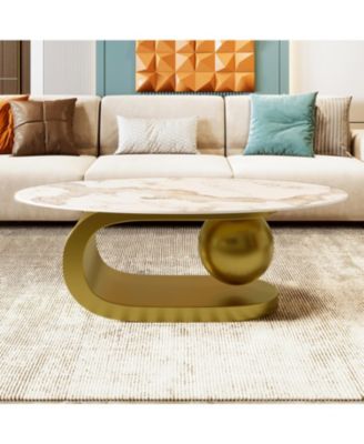 Modern Marble Pattern Coffee Table with Gold Base (47.2")