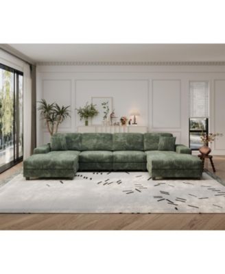 Corduroy U-Shaped Sofa, 4 Seat Sofa Bed, Modern Living Room
