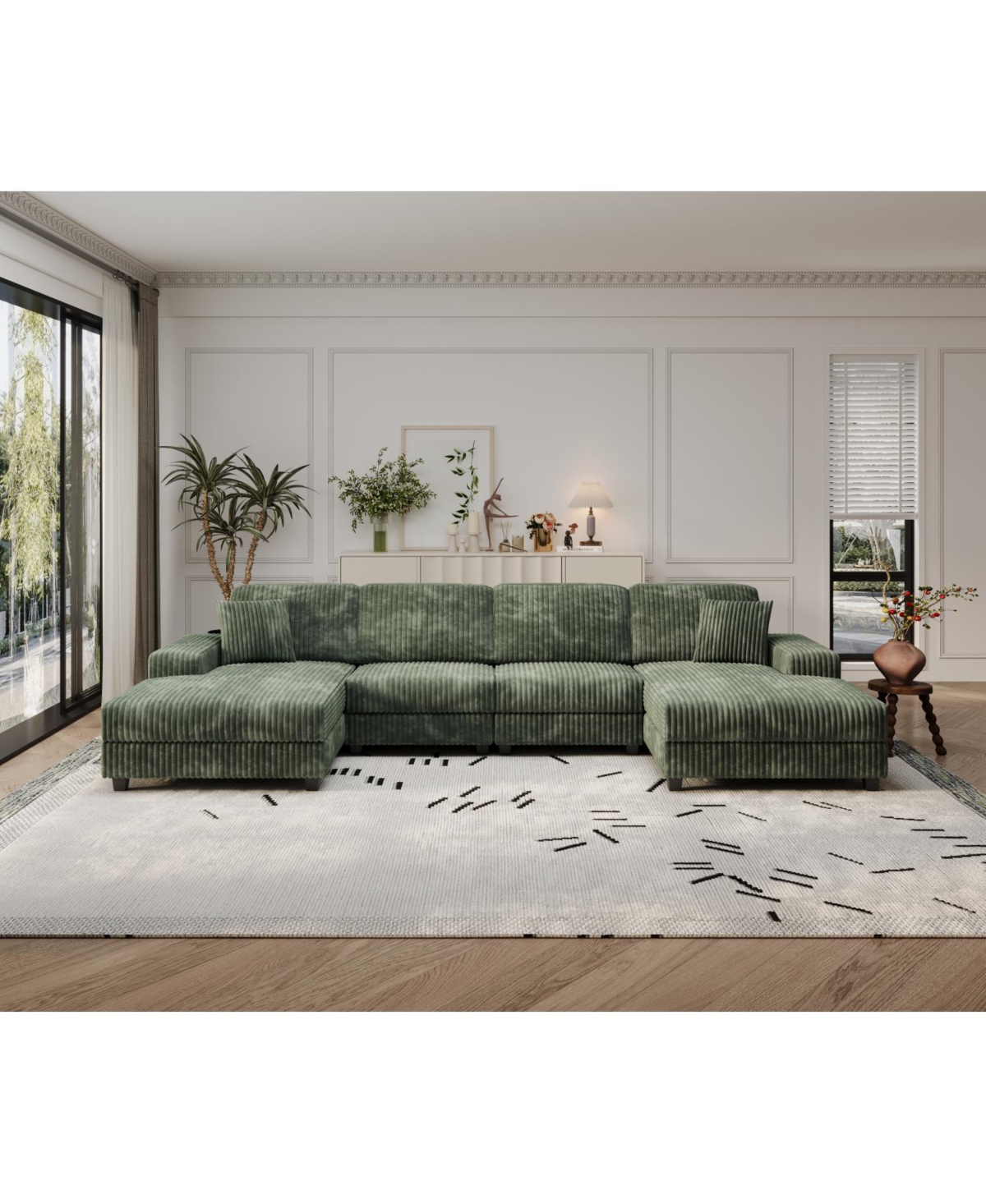 Streamdale Furniture Corduroy U-Shaped Sofa, 4 Seat Sofa Bed, Modern Living Room