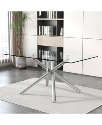 Streamdale Modern Glass Dining Table, Silver Legs, Seats 4-8