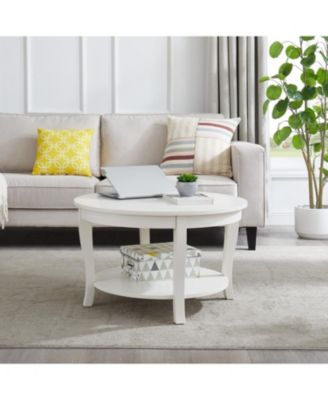 Round Coffee Table with Storage Shelf, 2-Tier Accent Table, 30" x 30" x 18