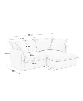 1 Count Cream Chenille Sectional Sofa with Ottoman and Pillows