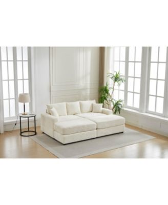 Streamdale Modern Sectional Couch, 2 Pieces Corduroy Couch Cushion Covers, Soft Stretch Sofa Slipcovers with 2pcs Pillows