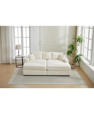 Streamdale Modern Sectional Couch, 2 Pieces Corduroy Couch Cushion Covers, Soft Stretch Sofa Slipcovers with 2pcs Pillows