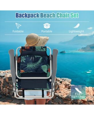 2 Pieces Folding Backpack Beach Chair with Pillow