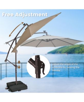 10 Feet Cantilever Umbrella with 32 LED Lights and Solar Panel Batteries-Tan