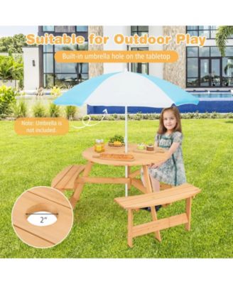 Kids Outdoor Wooden Picnic Table and Bench Set with Umbrella Hole