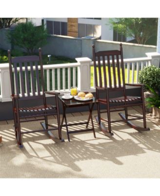 High-Back Acacia Wood Outdoor Rocking Chair with Solid Rocking Base