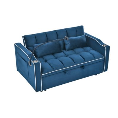 1 Count Sofa Bed, 55.51 in, Velvet, Foldable + Pull-Out + Adjustable Back + USB + Ashtray + Phone Stand, Furniture
