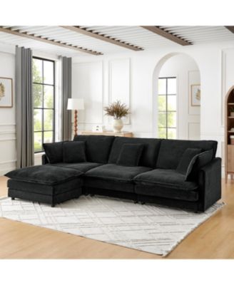 Streamdale Modern L-Shaped Sectional Sofa with Ottoman, 4-Seat Couch (Black