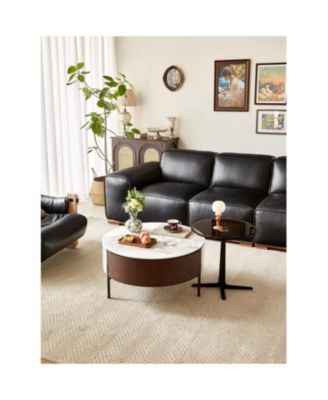 Modern White & Wood Coffee Table with Drawers & Golden Legs