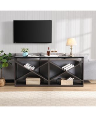 70.87 Inch Wood X-Shape Split Design Storage Console Table