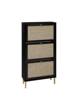 Rattan 3 Door Shoe Rack, Freestanding Modern Shoe Storage Cabinet, for Entryway