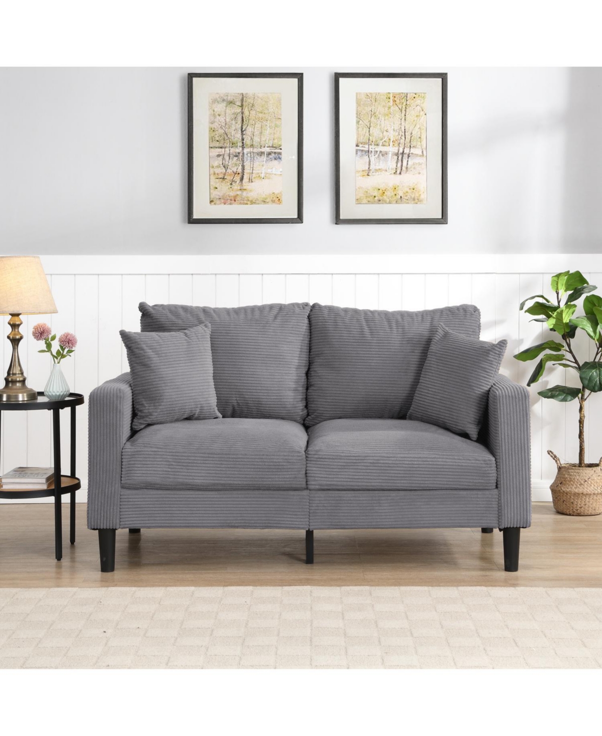High Resilience 57" Loveseat Sofa, Modern Upholstered Sofa, Light Gray