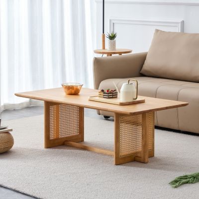 Chinese style log wind Imitation rattan tea table rectangular solid wood coffee table small family living room tea table