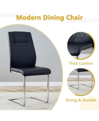 Streamdale Cream-Style MDF Dining Table Set with 4 Black Chairs and Silver Legs